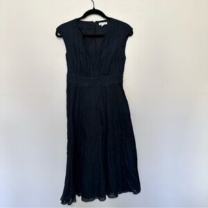 Garnet hill womens fit & flare navy metallic woven cotton dress size 4P zip back
